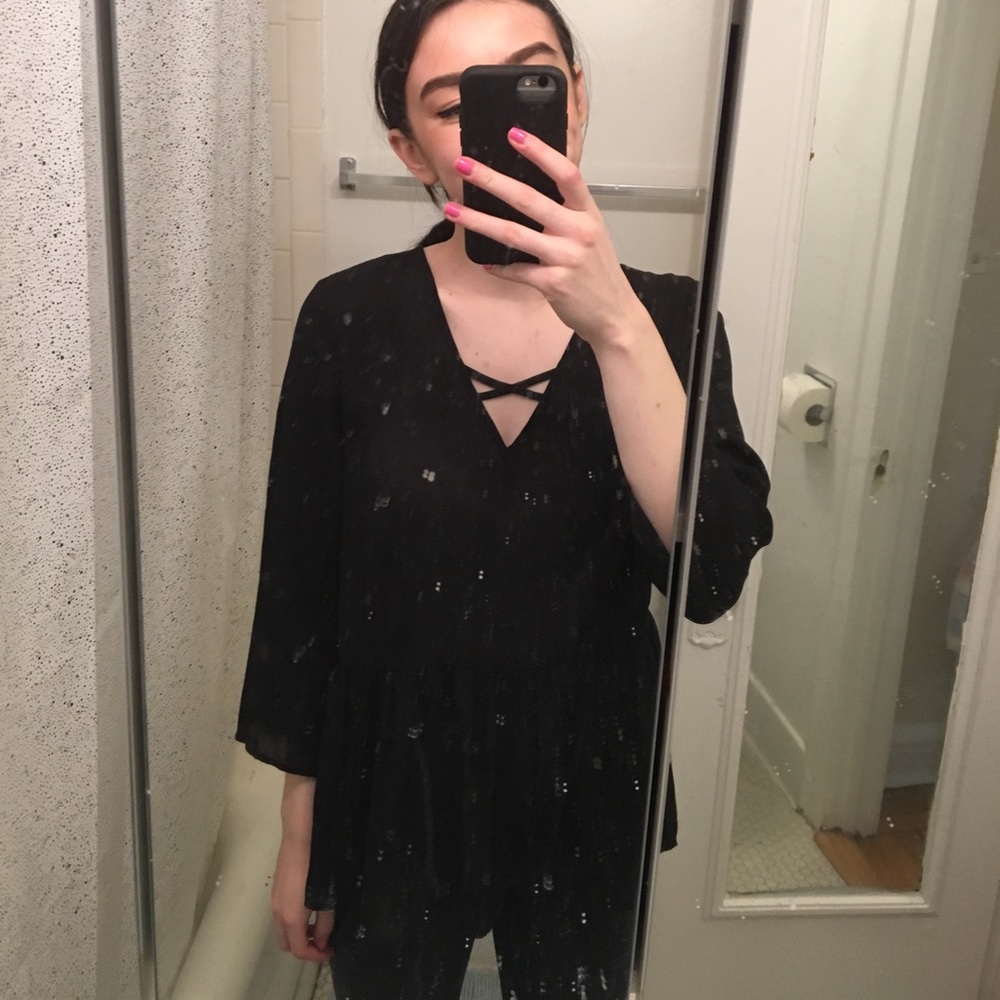 Black Sheer Crisscross Top